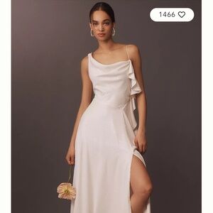 BHLDN Ivory Asymmetrical Ruffle Slip Dress